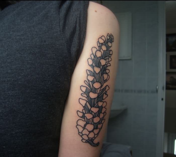 Black Outline Pine Cone Tattoo On Right Half Sleeve