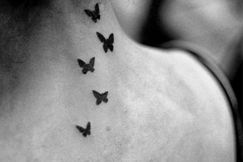 Black Silhouette Butterfly Tattoos On Nape
