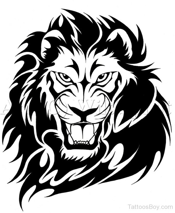 Black Tribal Africa Lion Head Tattoo Stencil