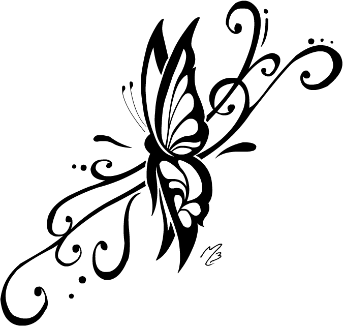 Black Tribal Butterfly Tattoo Design