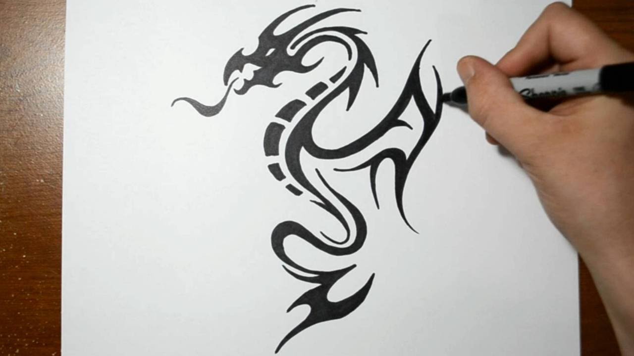 Black Tribal Dragon Tattoo Design