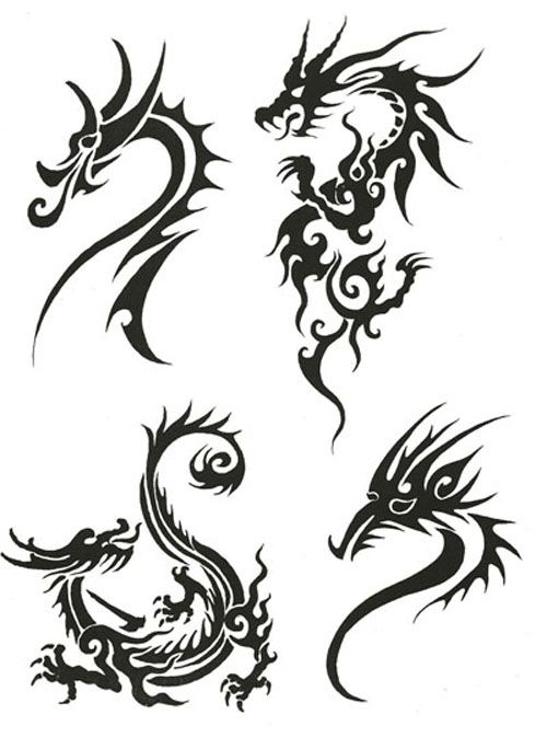 Black Tribal Four Dragons Tattoo Design
