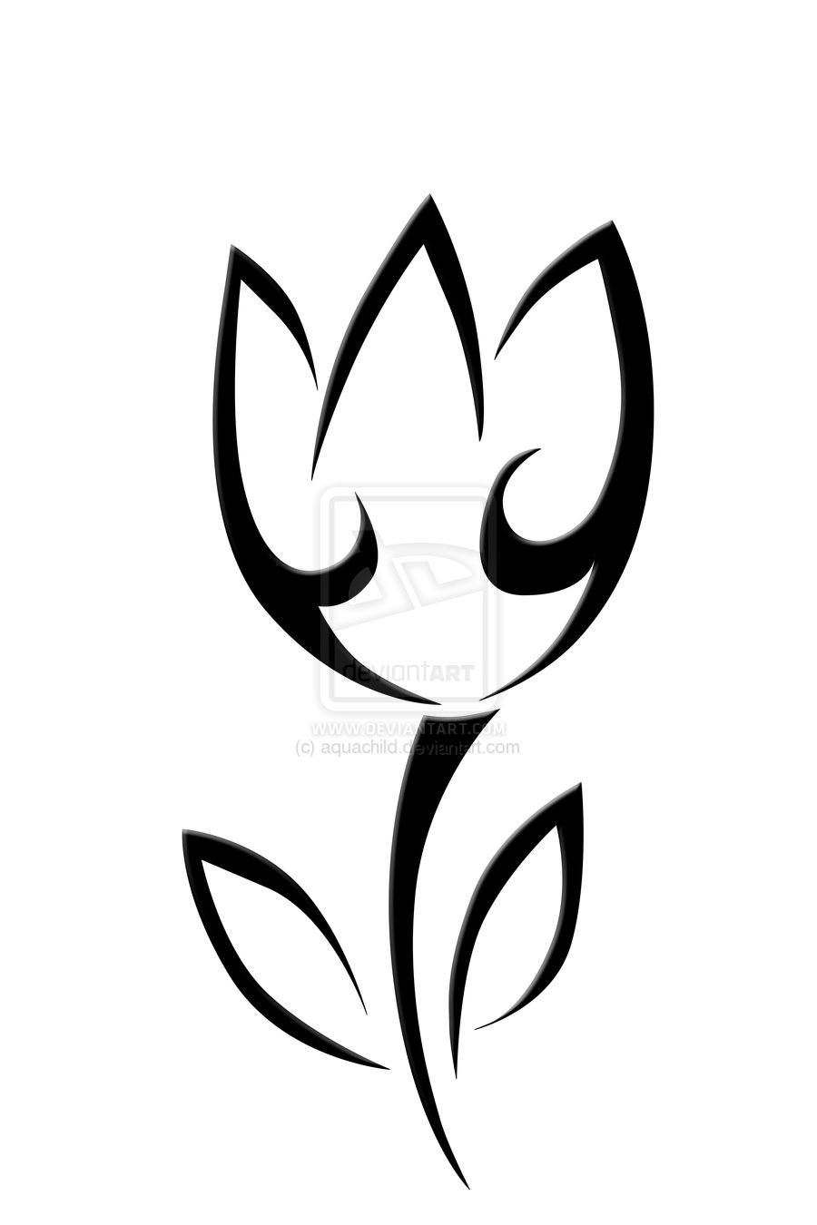 Black Tribal Outline Tulip Tattoo Design.