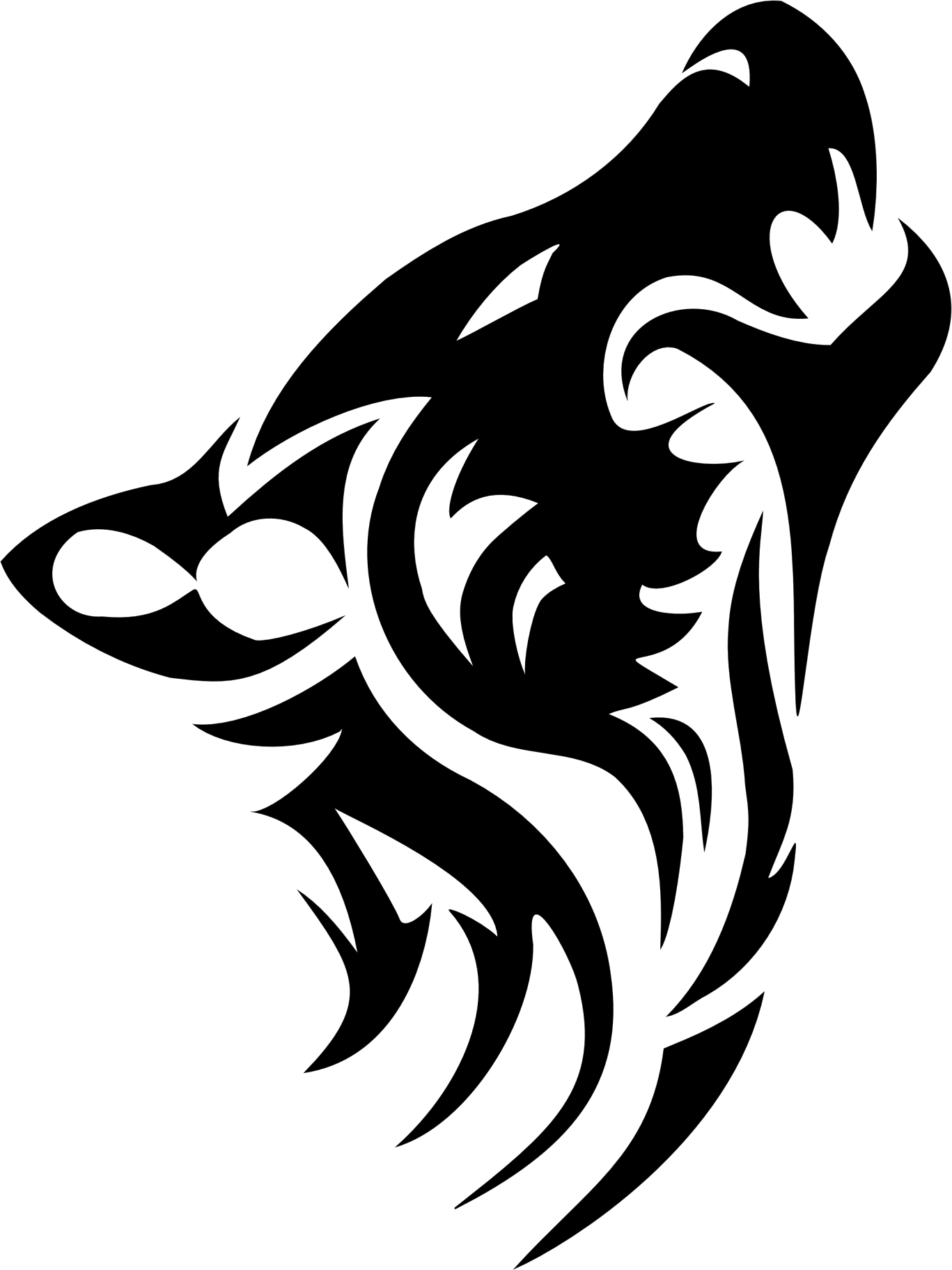 Black Tribal Silhouette Wolf Tattoo Design