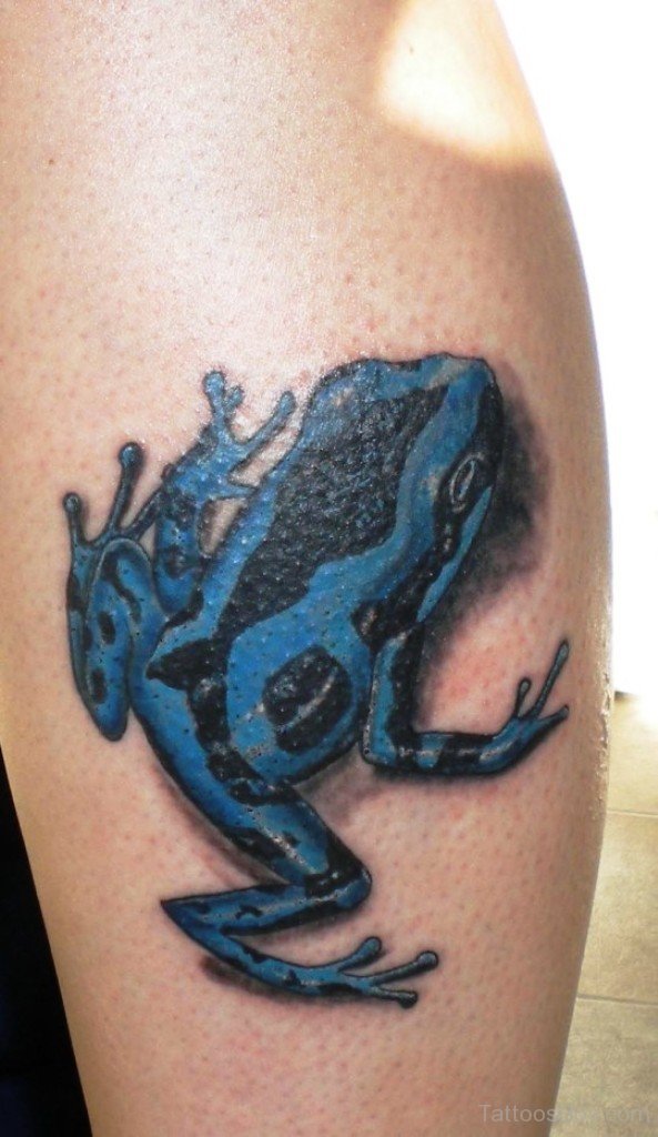 Black and Blue Ink Frog Tattoo