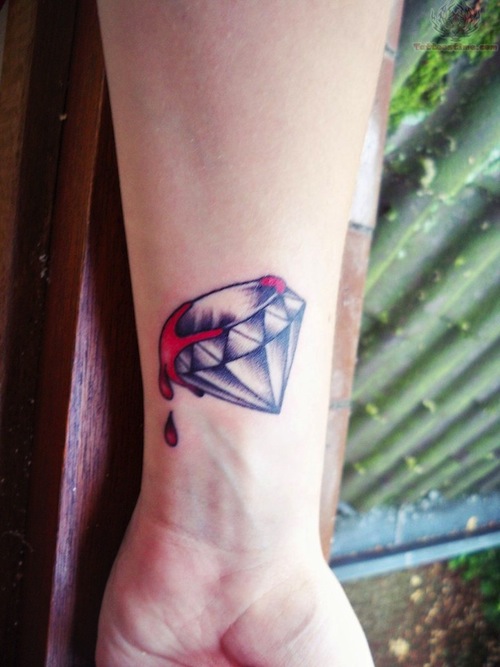 Bleeding Diamond Tattoo On Left Wrist