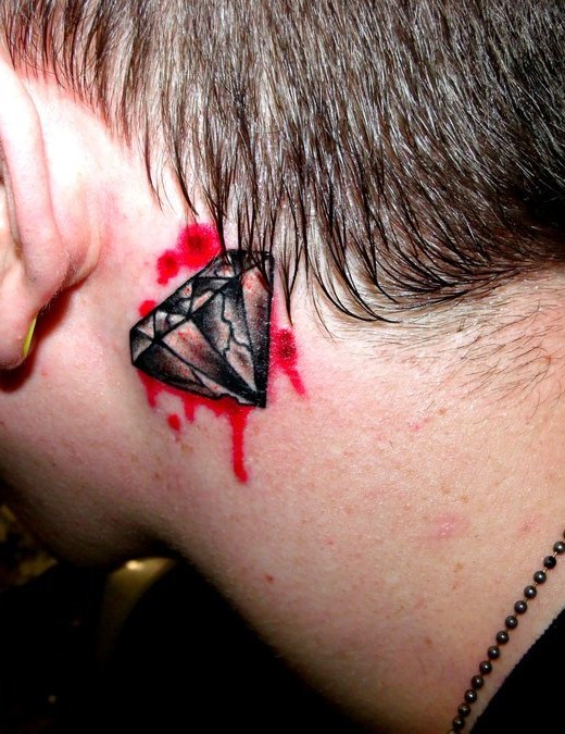 Bleeding Diamond Tattoo On Side Neck