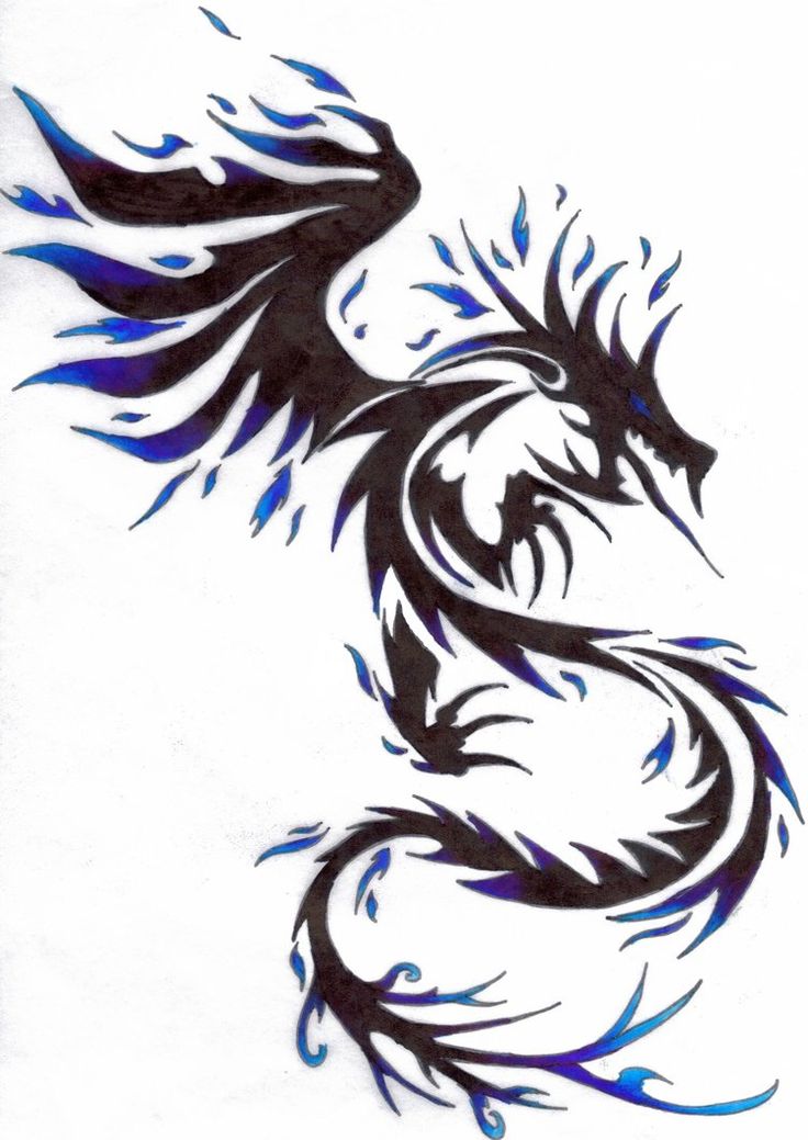 Blue And Black Tribal Flying Dragon Tattoo Design By Kitsune Lunar Rose
