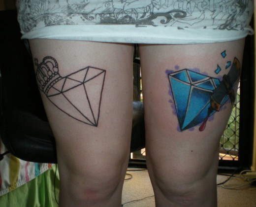 Blue Diamond Tattoo On Left Thigh For Women