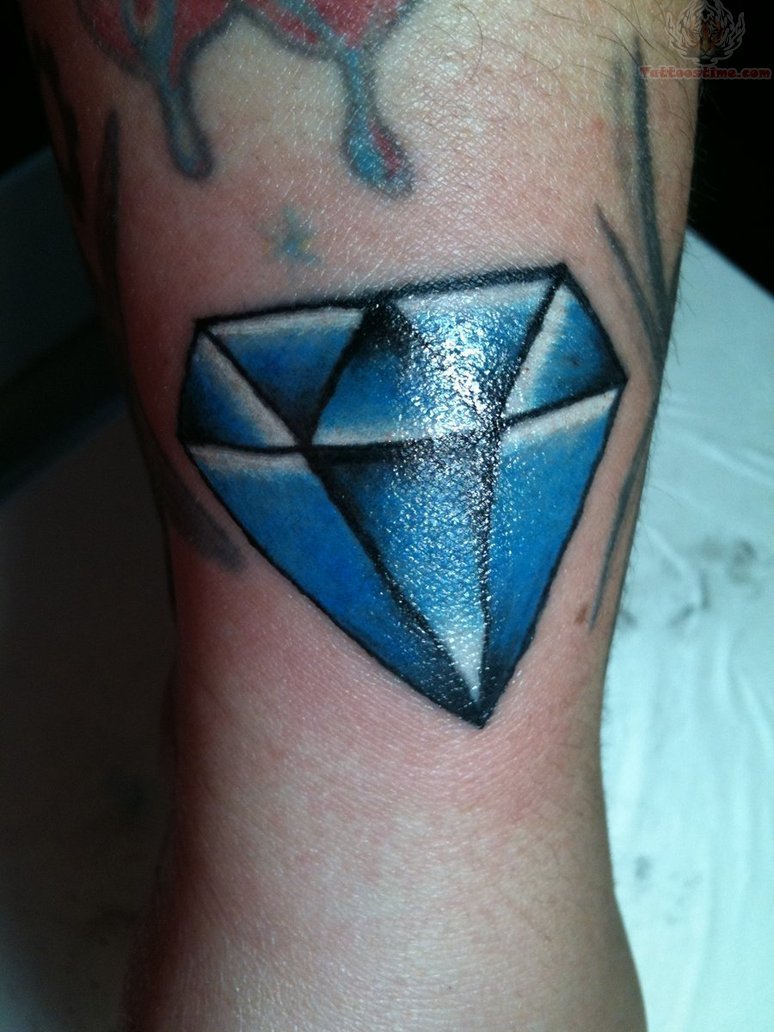 Blue Diamond Tattoo On Leg Sleeve