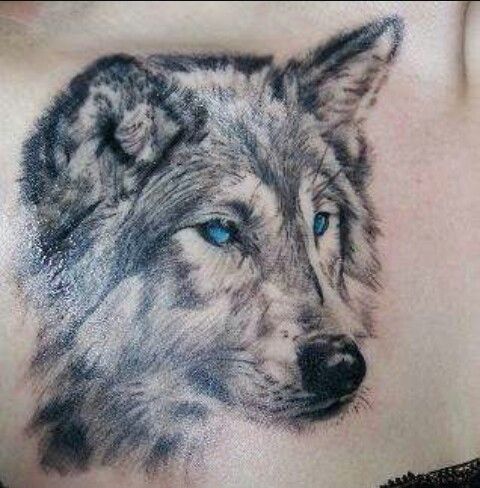 Blue Eyes Wolf Head Tattoo