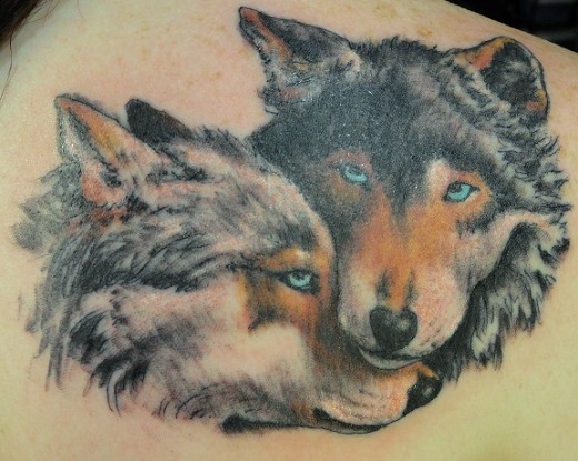 Blue Eyes Wolf Head Tattoos On Back