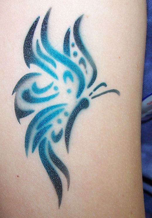 Blue Tribal Butterfly Tattoo