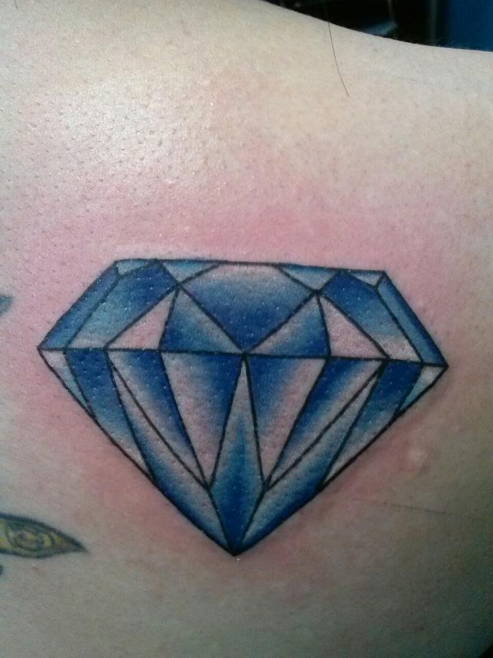 Blue and White Diamond Tattoo On Right Back Shoulder