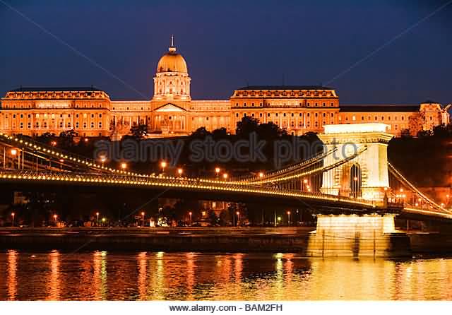 Buda Castle And Szechenyi Chain Bridge At Night
