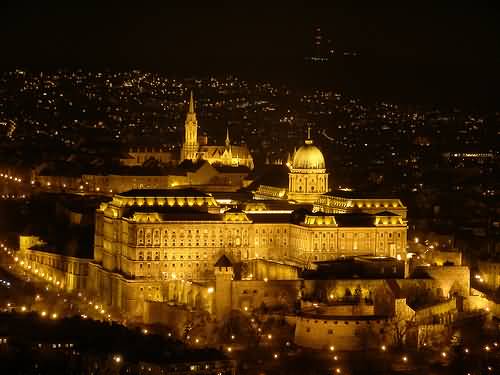 Buda Castle View From Gellert Hill At Night
