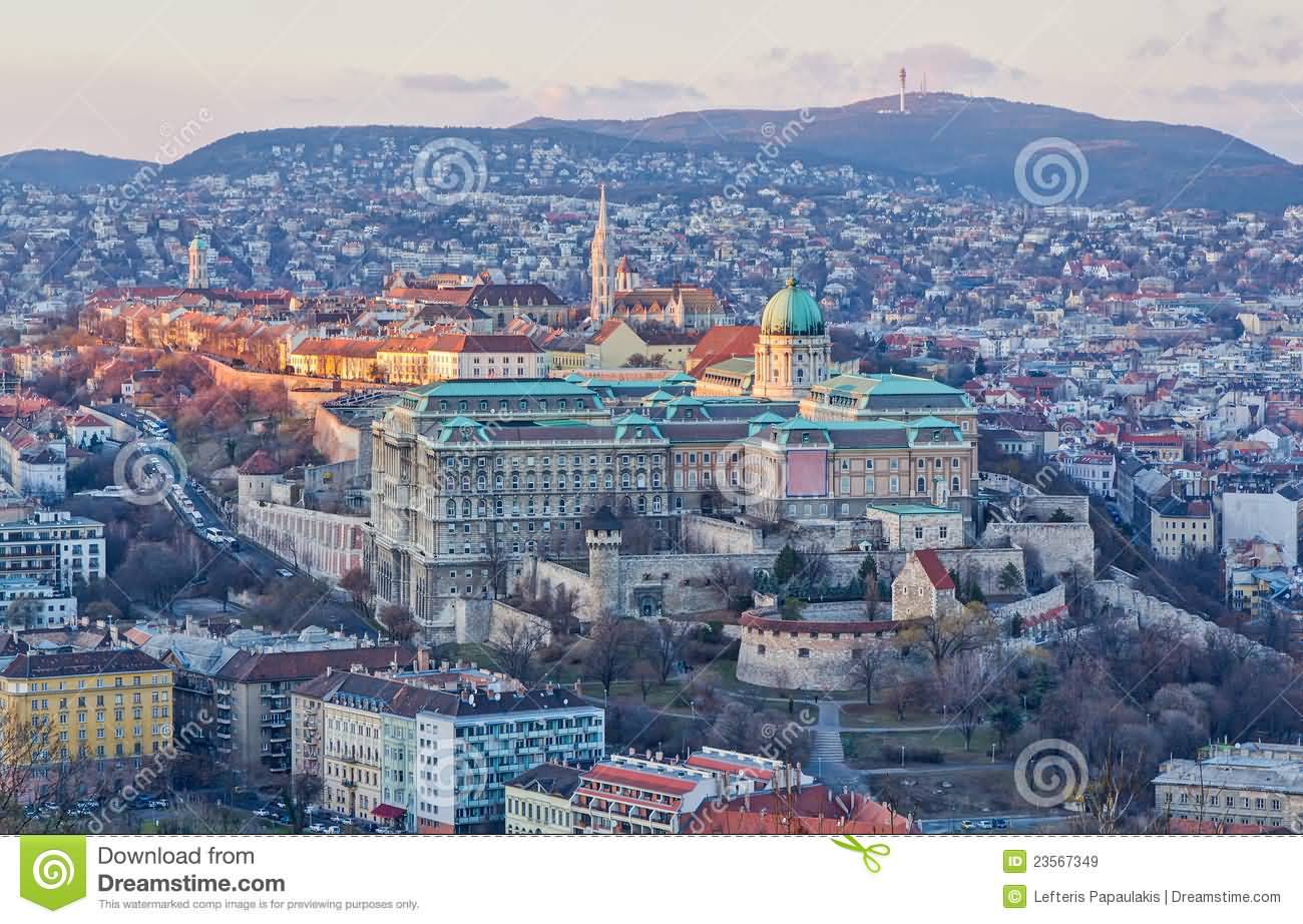 Buda Castle View From Gellert Hill In Budapest