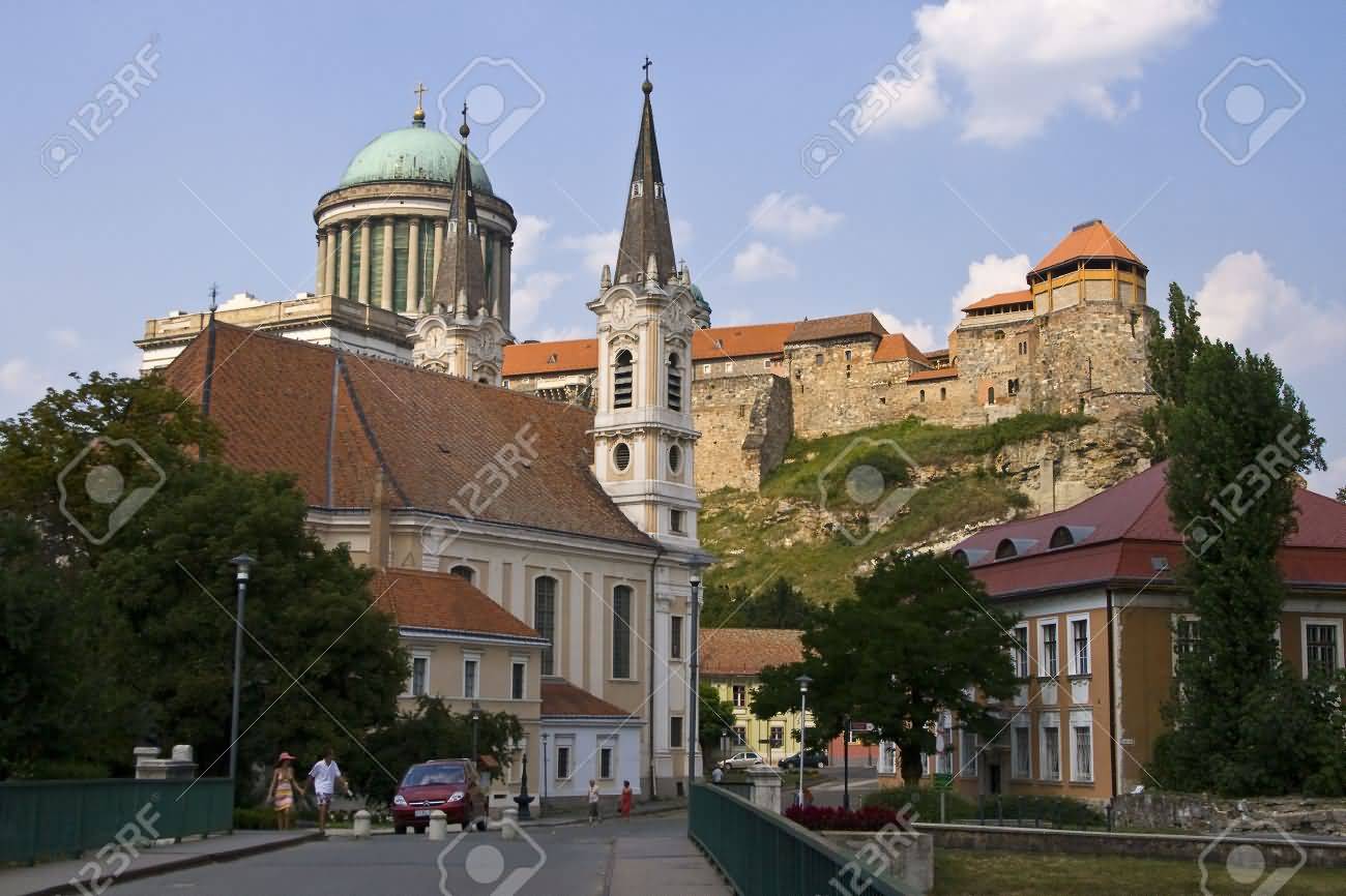 Castle And Esztergom Basilica View In Hungary