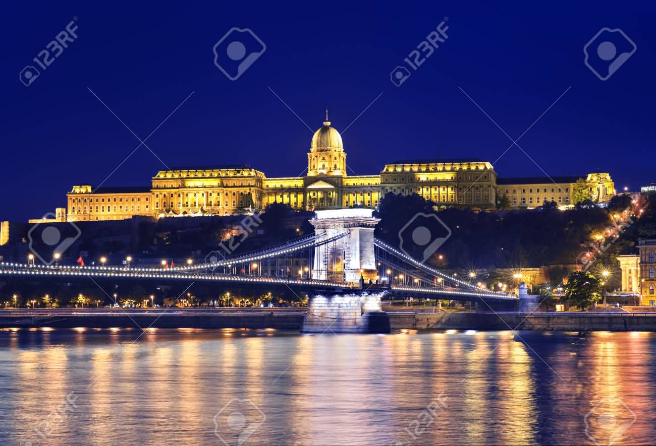 Chain Bridge And Buda Castle Night View In Budapest