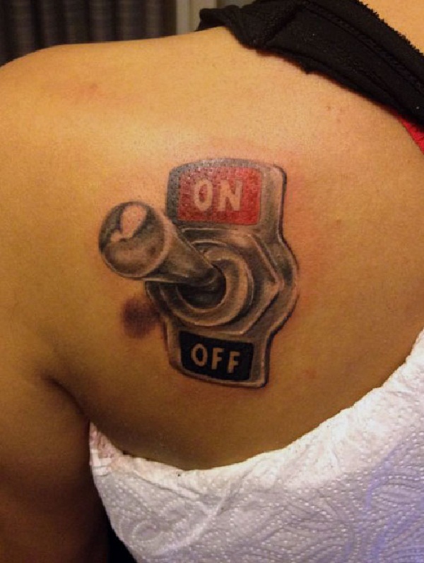 Classic 3D Switch Tattoo On Left Back Shoulder By Art Emis
