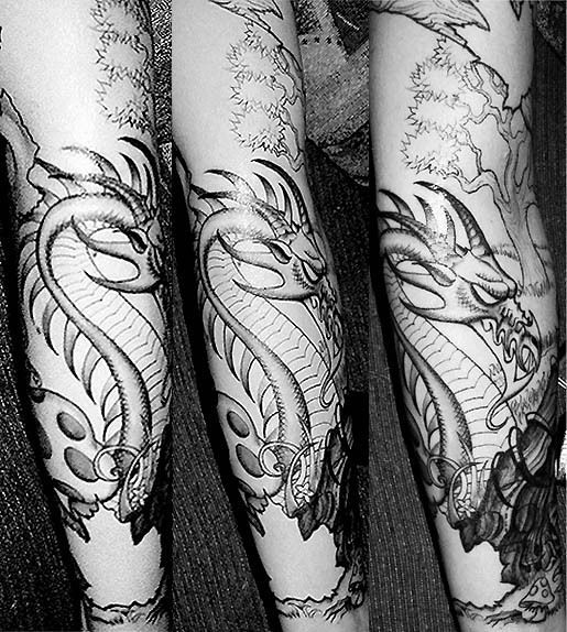 Classic Black And Grey Dragon Tattoo On Leg