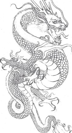 Classic Black Ink Japanese Dragon Tattoo Design