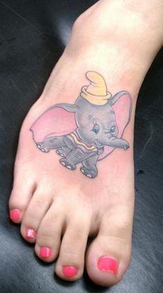 Classic Dumbo Tattoo On Women Right Foot