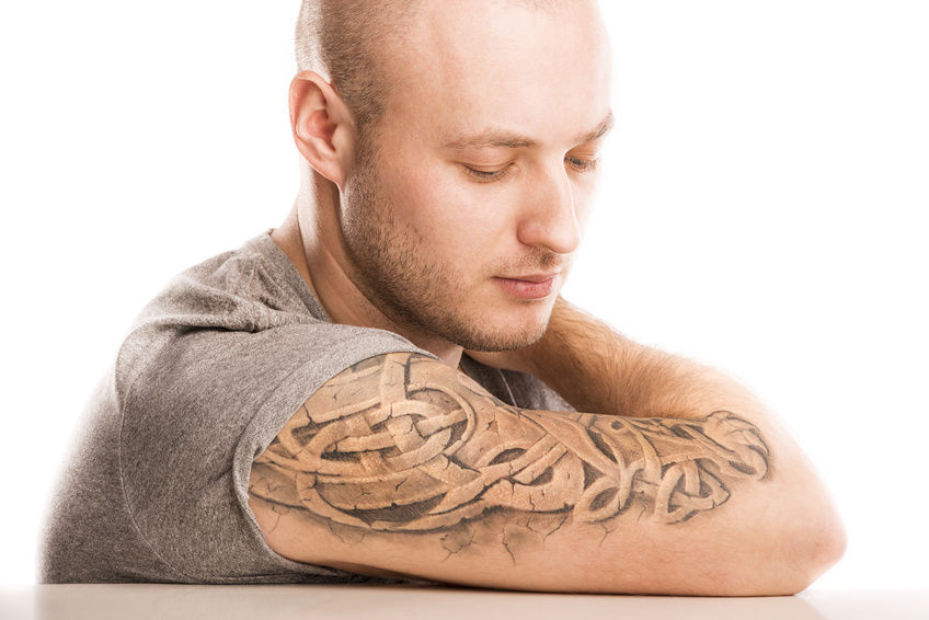Classic Grey Ink Airbrush Celtic Design Tattoo On Man Right Half Sleeve