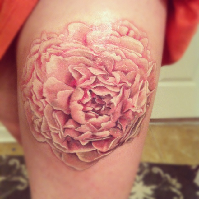 Classic Realistic Peony Flower Tattoo Design For Thigh By Wenwen
