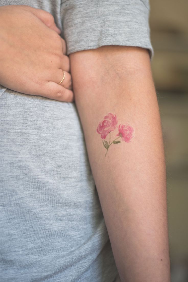 Classic Watercolor Peony Flowers Tattoo On Left Forearm