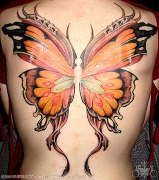 Colored Butterfly Tattoos On Full Back