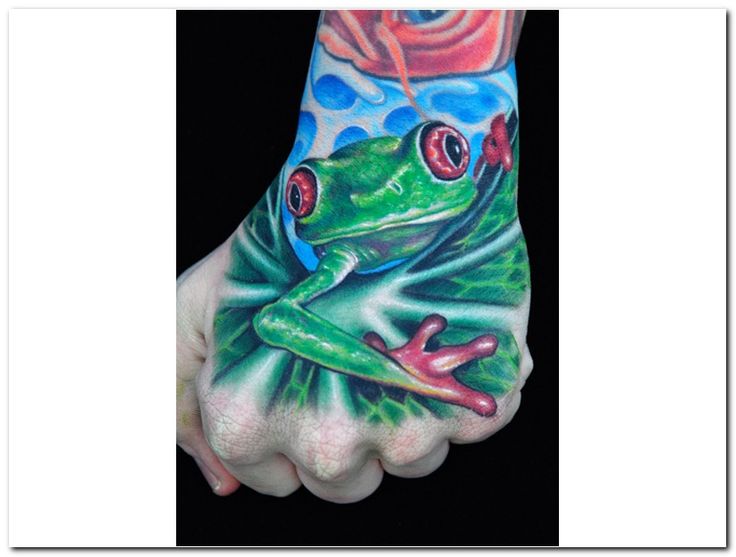 Colored Frog Tattoo On Left Hand