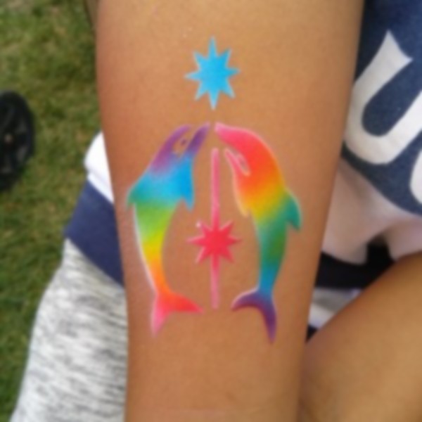 Colorful Airbrush Two Dolphin Tattoo Design For Sleeve