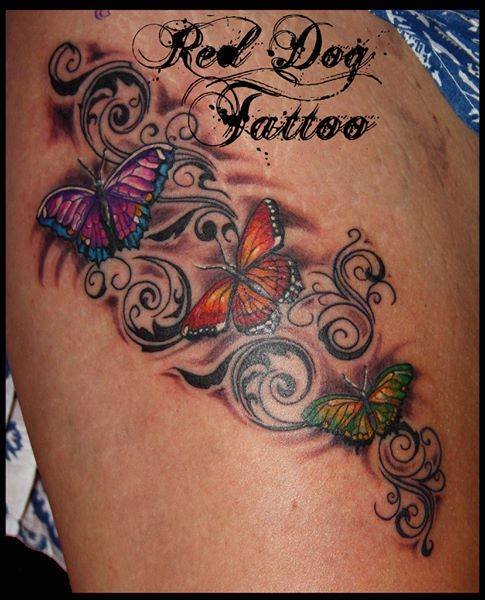 Colorful Butterflies Tattoo On Right Half Sleeve