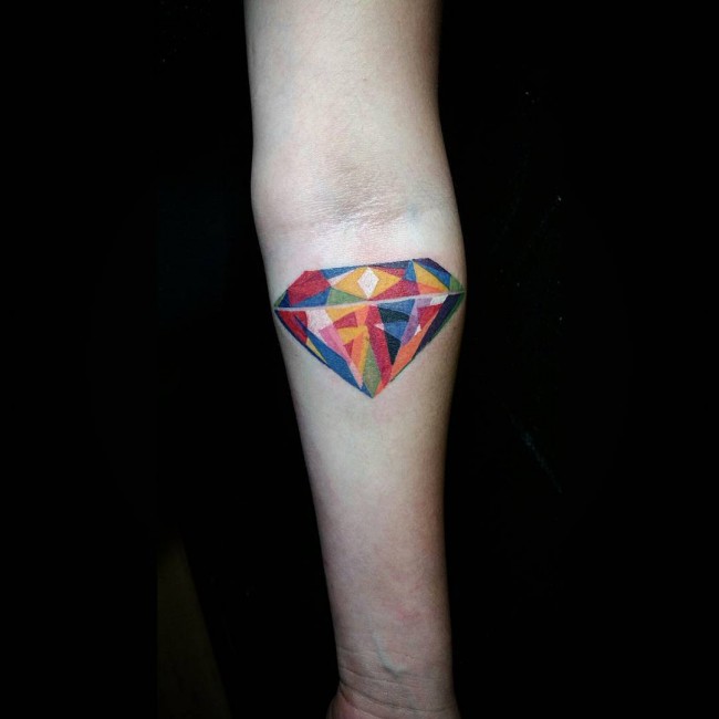 Colorful Diamond Tattoo On Forearm
