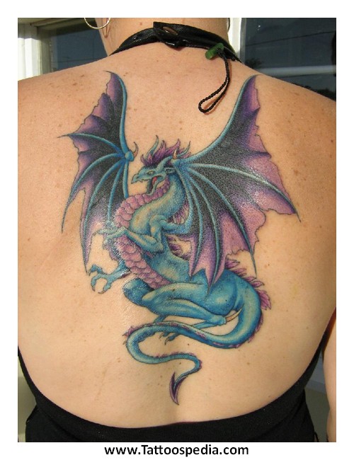 Colorful Dragon Tattoo On Women Upper Back