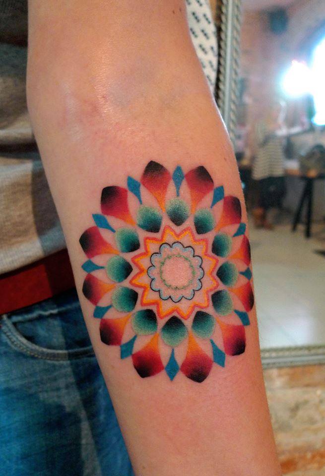 Colorful Flower Tattoo On Right Forearm