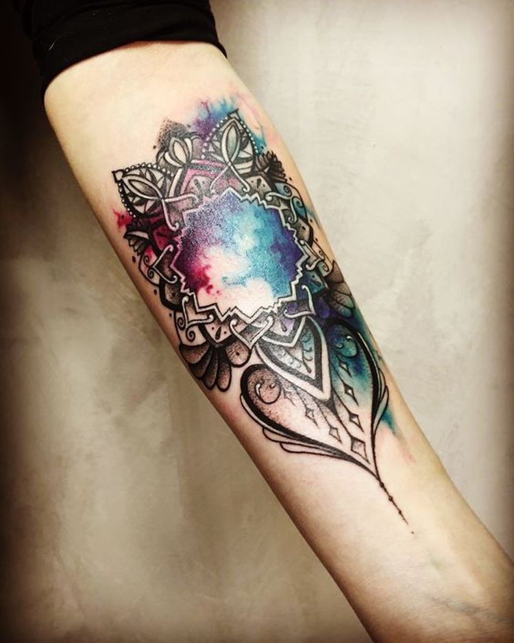 Colorful Mandala Tattoo On Forearm