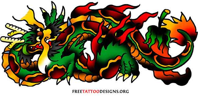 Colorful Traditional Japanese Dragon Tattoo Design