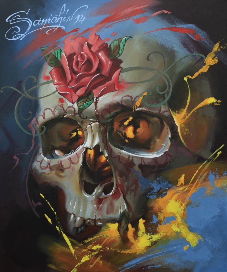 Cool 3D Skull With Rose Tattoo Design By Dmitriy Samohin