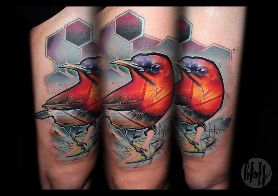 Cool Abstract Bird Tattoo On Thigh