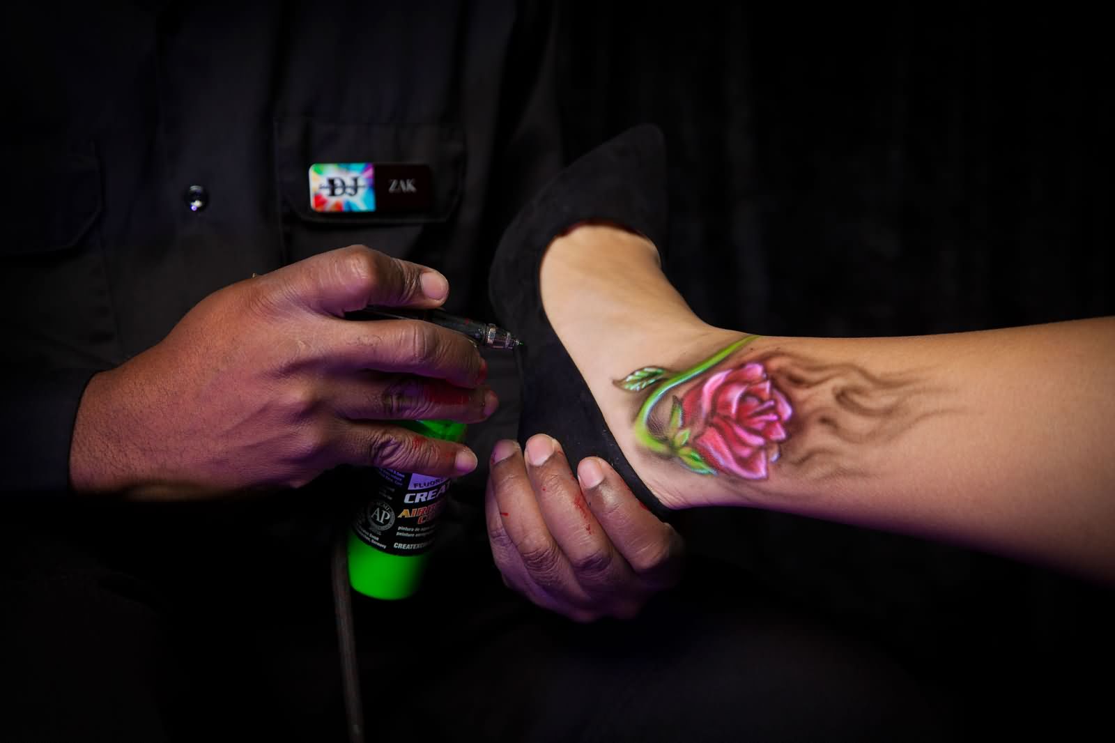 Cool Airbrush Rose Tattoo On Ankle