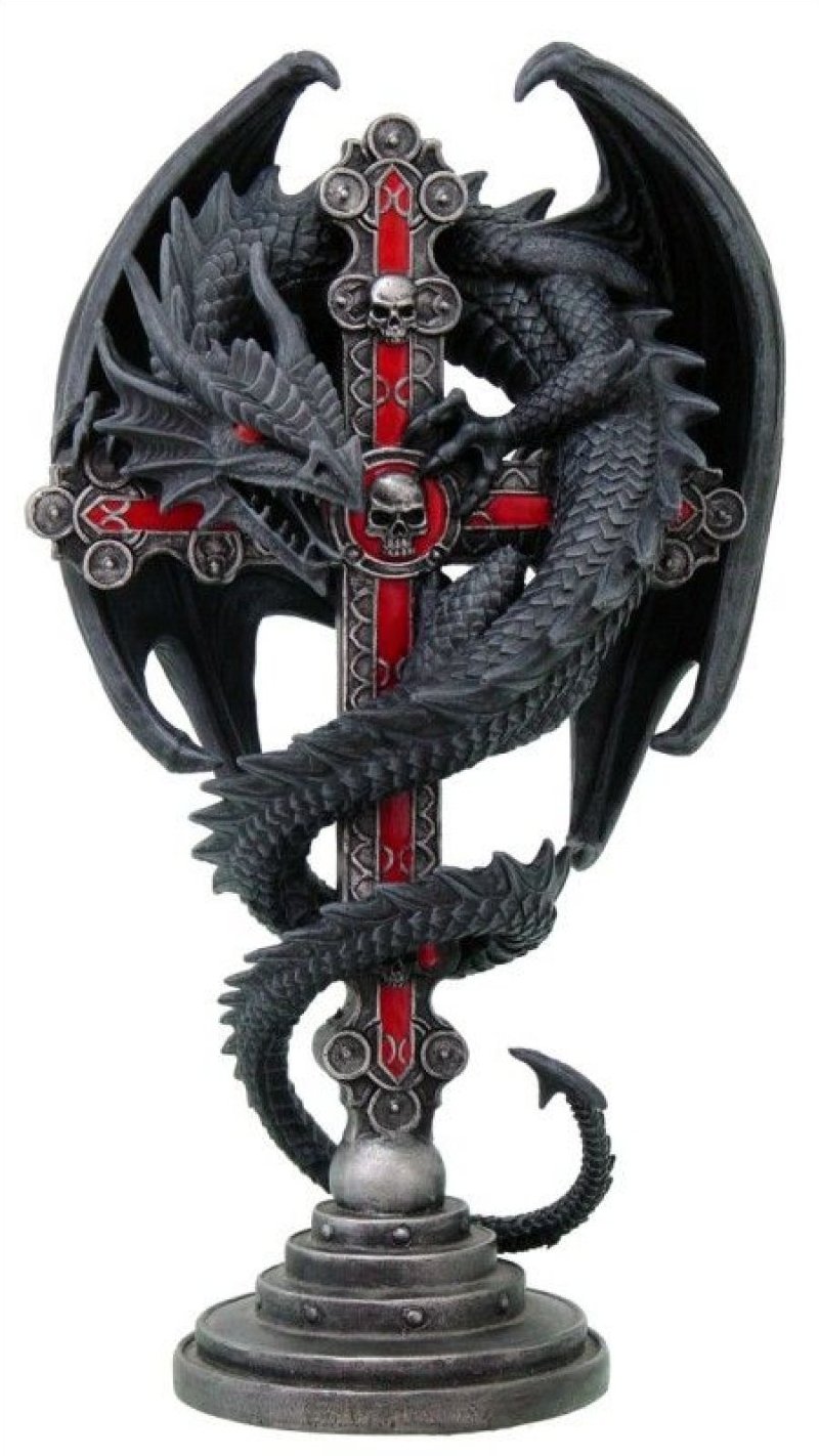 Cool Black And Red 3D Dragon With Cross Tattoo Design