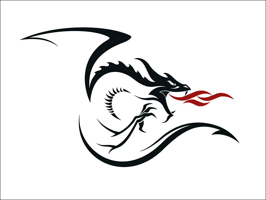 Cool Black And Red Tribal Dragon Tattoo Stencil