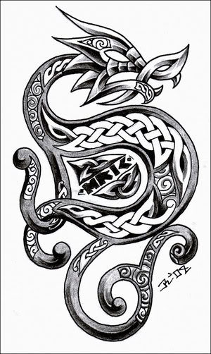 Cool Black Celtic Dragon Tattoo Design