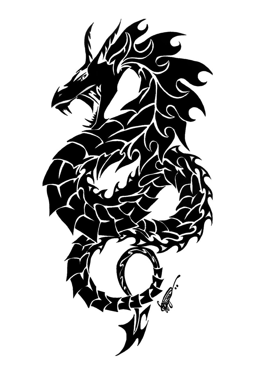 Cool Black Ink Tribal Dragon Tattoo Stencil By Blackthorn Studios