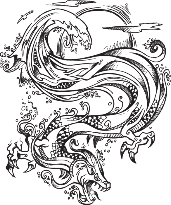 Cool Black Outline Dragon Tattoo Design