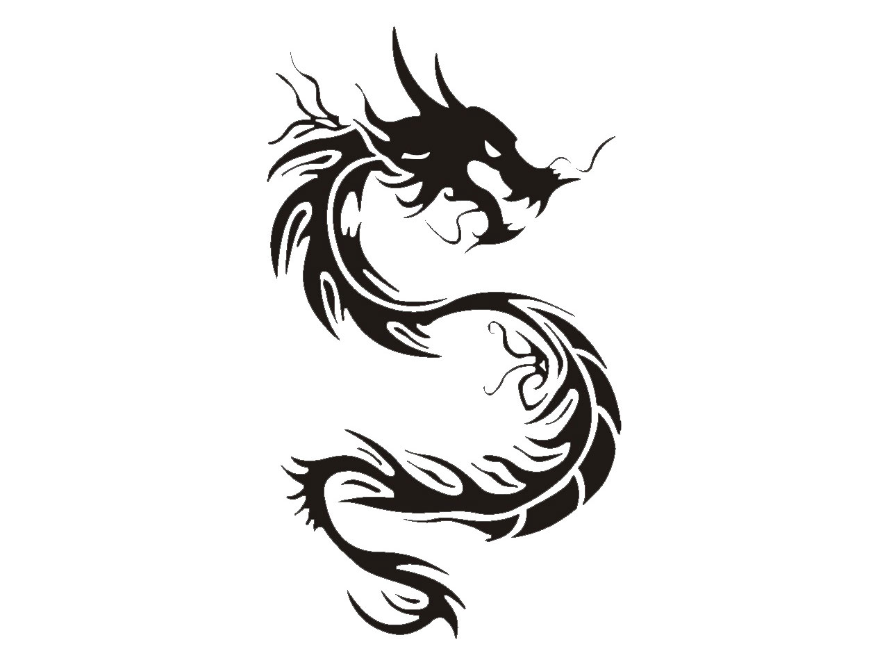 Cool Black Tribal Chinese Dragon Tattoo Stencil