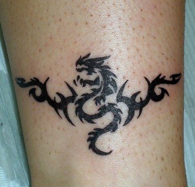 Cool Black Tribal Dragon Tattoo Design For Leg