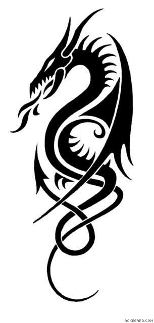 Cool Black Tribal Dragon Tattoo Stencil